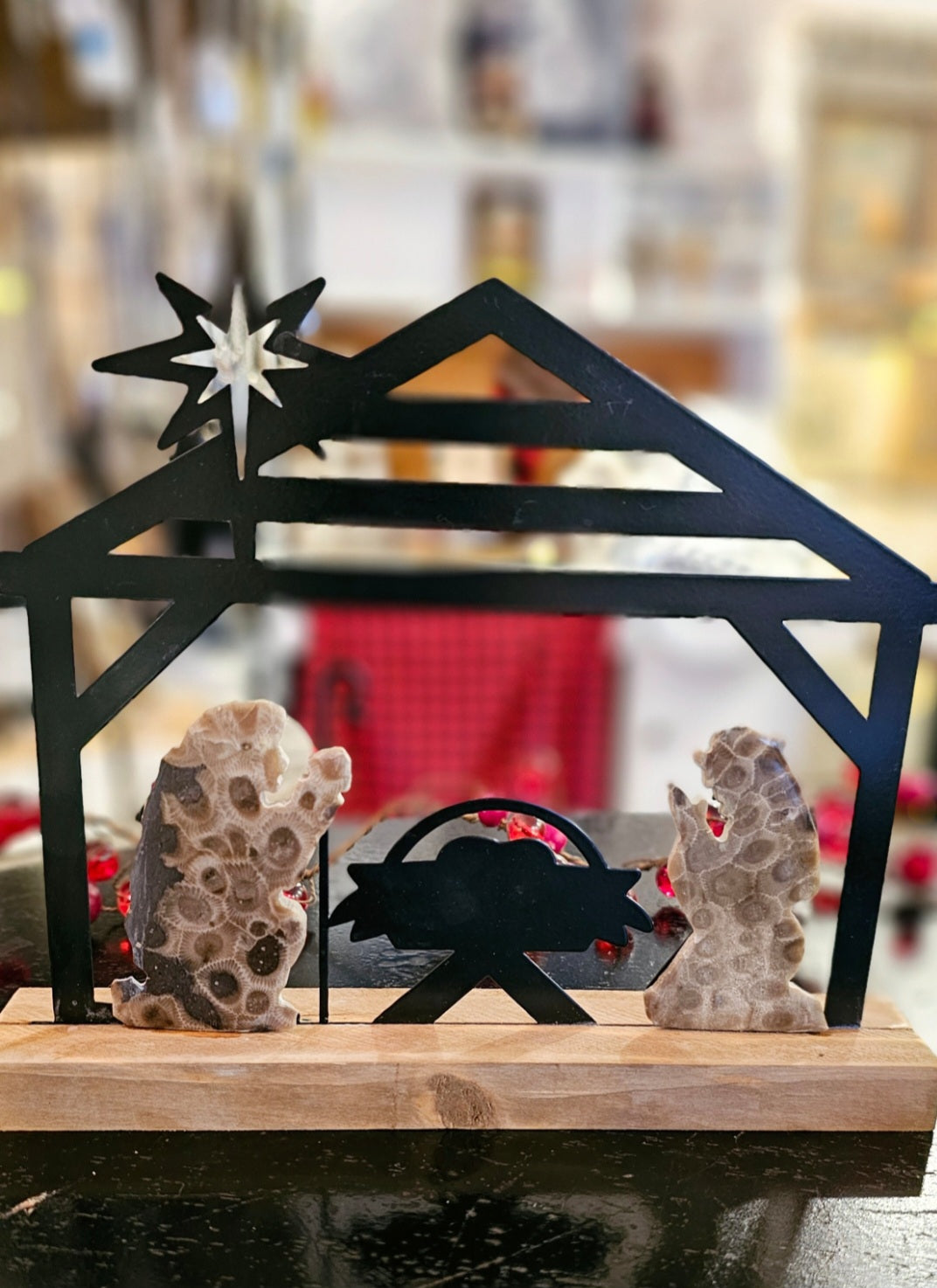 Petoskey Stone And Metal Nativity Scene_2