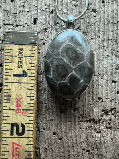 Petoskey Stone Sterling Silver Pendant #045