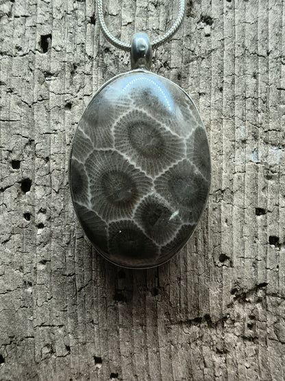 Petoskey Stone Sterling Silver Pendant #045