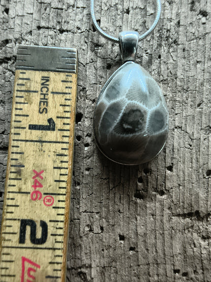Petoskey Stone Sterling Silver Pendant #046