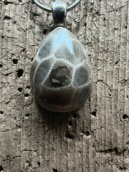 Petoskey Stone Sterling Silver Pendant #046