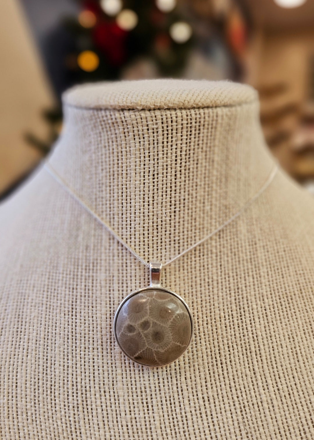 Polished Petoskey Stone Necklace On 18 inch Snake Chain