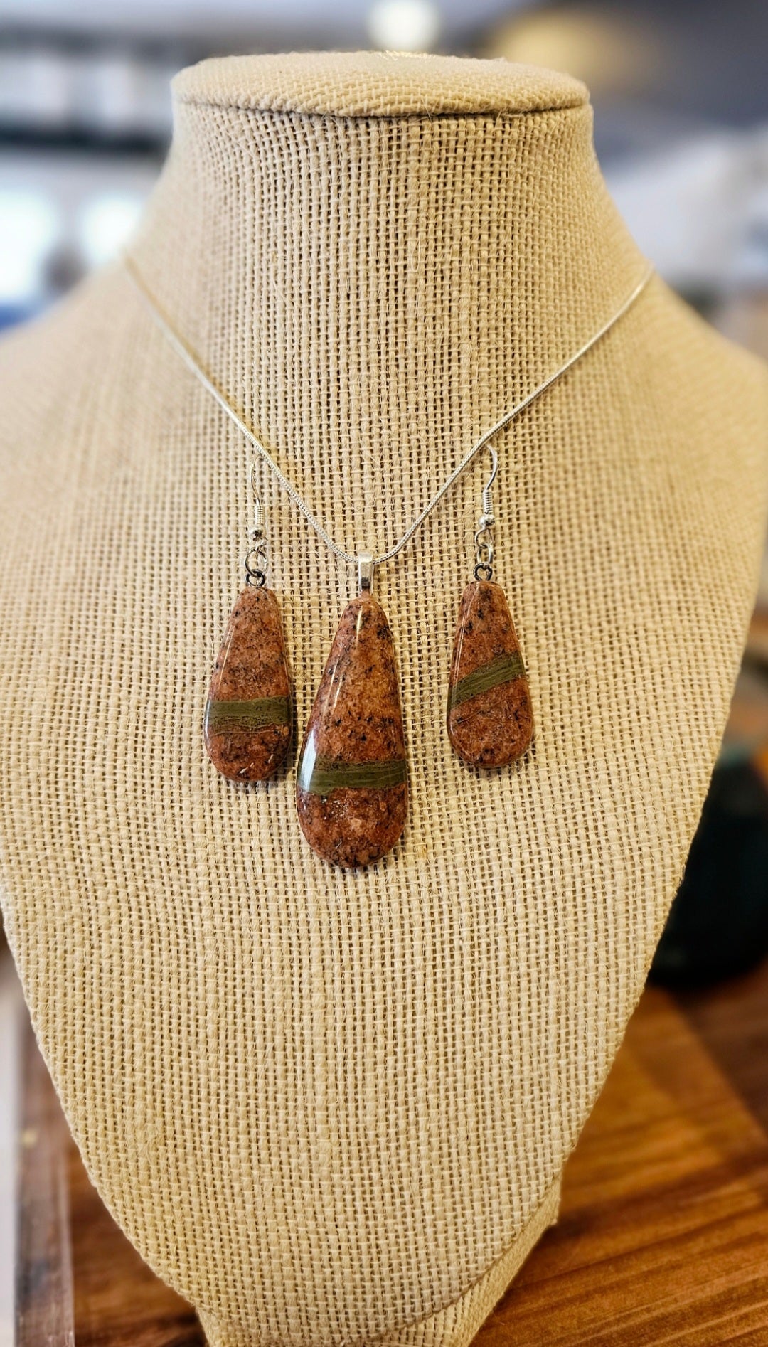 Unakite Pendant And Earring Set