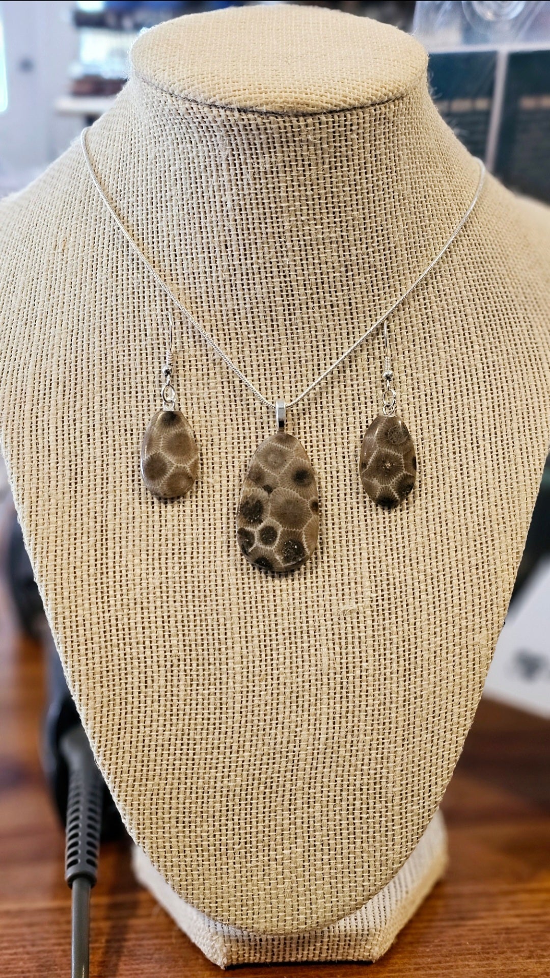 Petoskey Stone Necklace And Earring Set