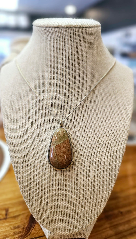 Large Unakite In .925 Sterling Silver