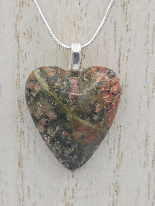 Unakite Heart Pendant #01